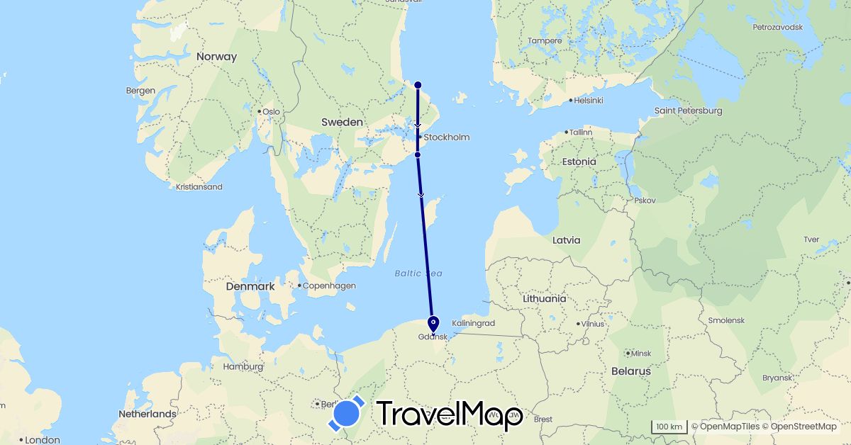 TravelMap itinerary: driving in Poland, Sweden (Europe)